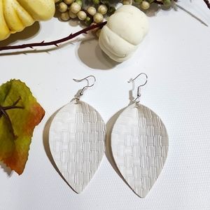 BNDL** HAND CRAFTED Faux Leather Braided White Pinched Dangle 3.5"